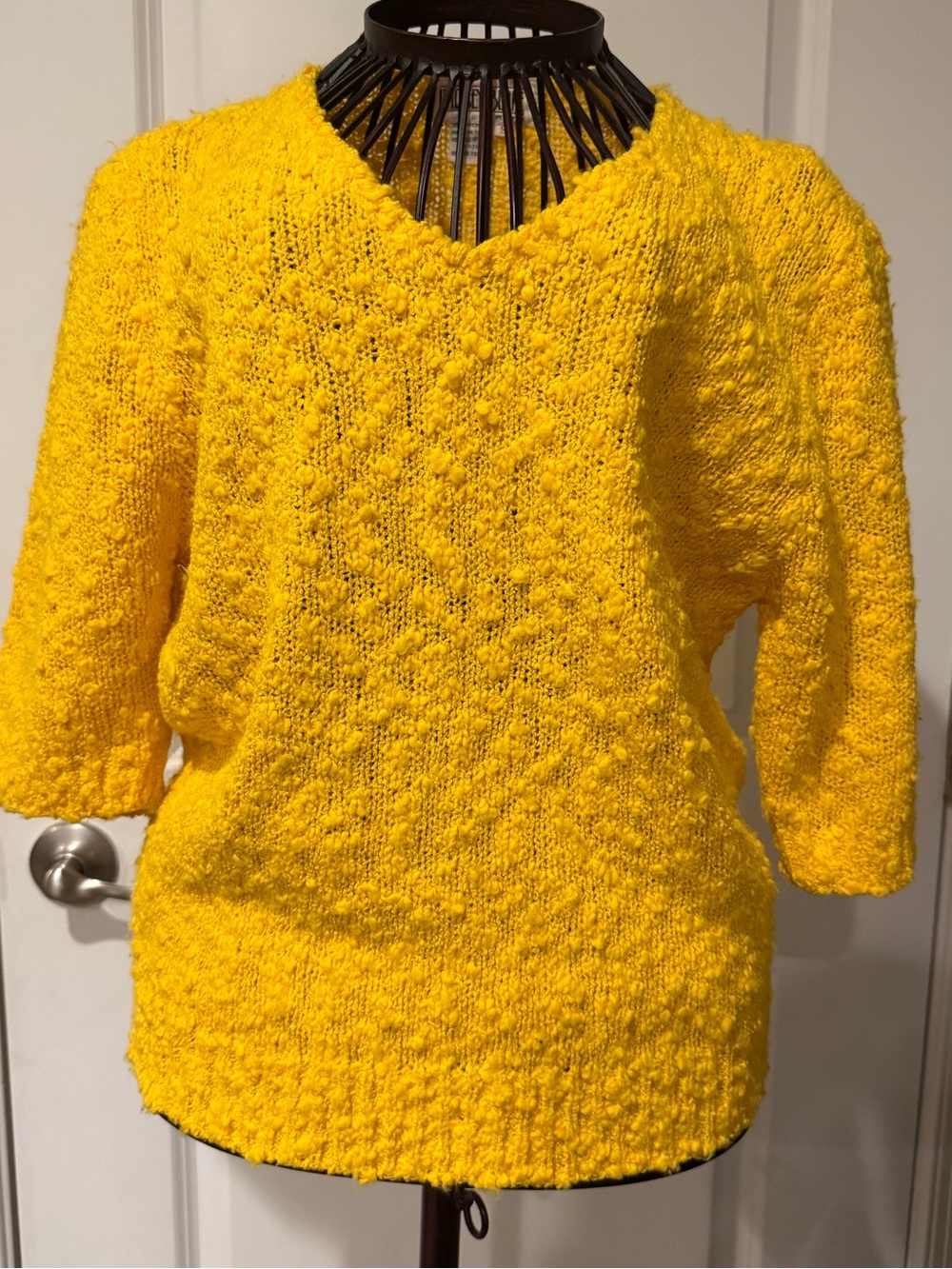 Vintage Bright Yellow V-Neck Women's Sweater